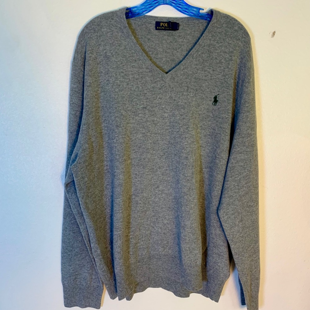 Polo Ralph Lauren XXL Sweater Gray Excellent V-Neck Merino Wool Italian Yarn - Picture 3 of 9